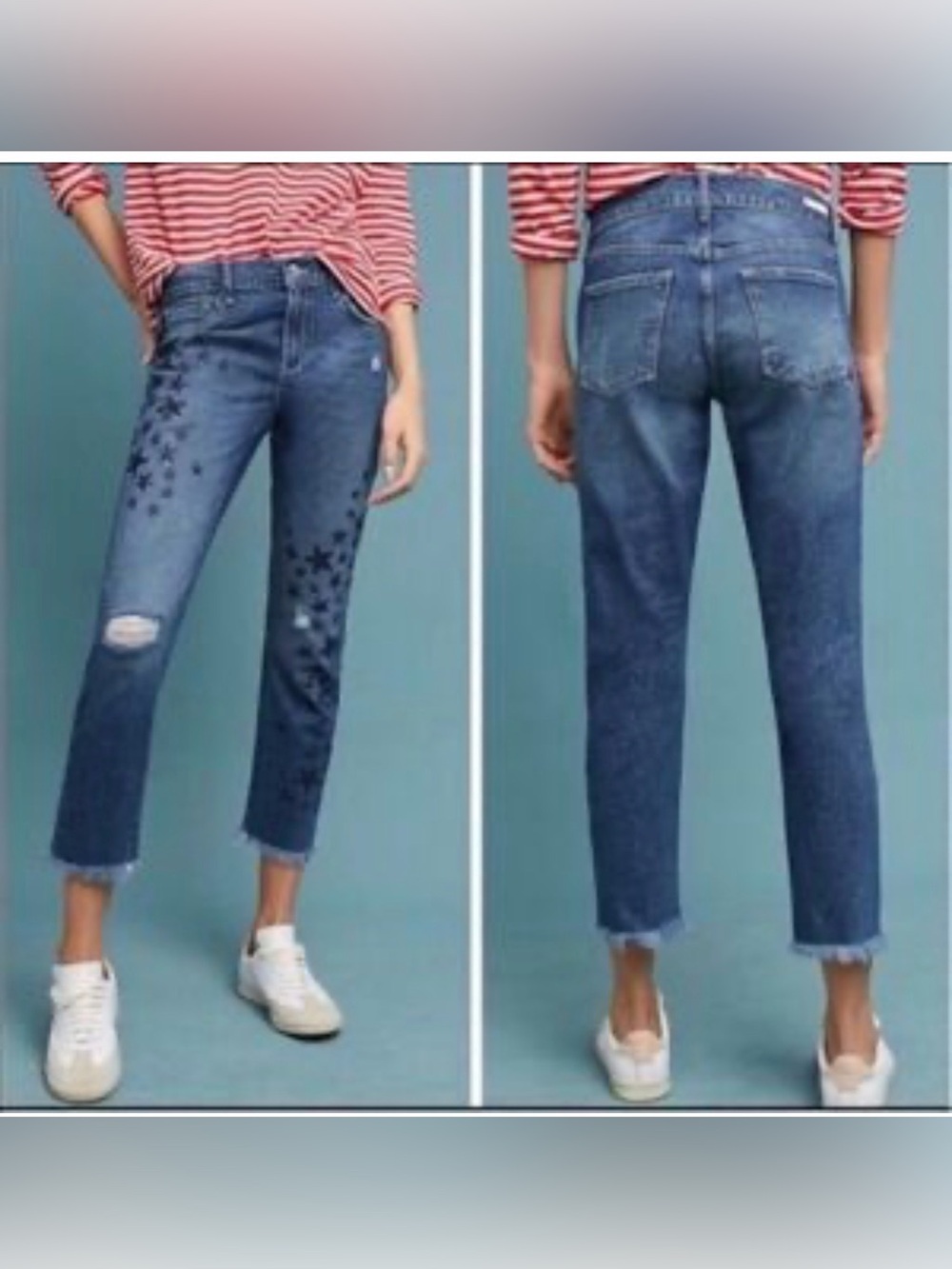 Pilcro And The Letterpress Slim Boyfriend Stars Embroidered Cropped Jeans Sz 27
